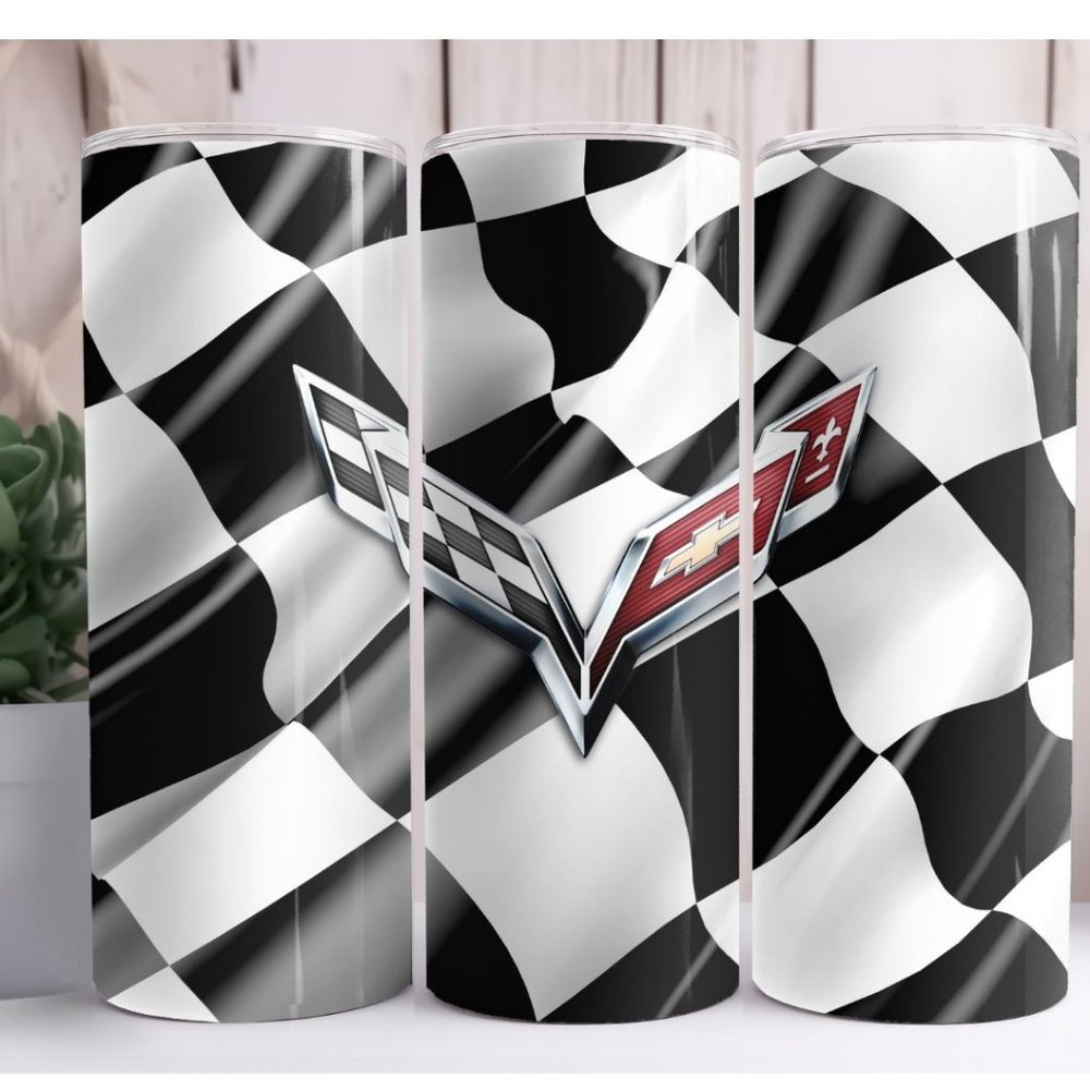Corvette Racing Flag 20oz Skinny Tumbler Custom Insulated Cup